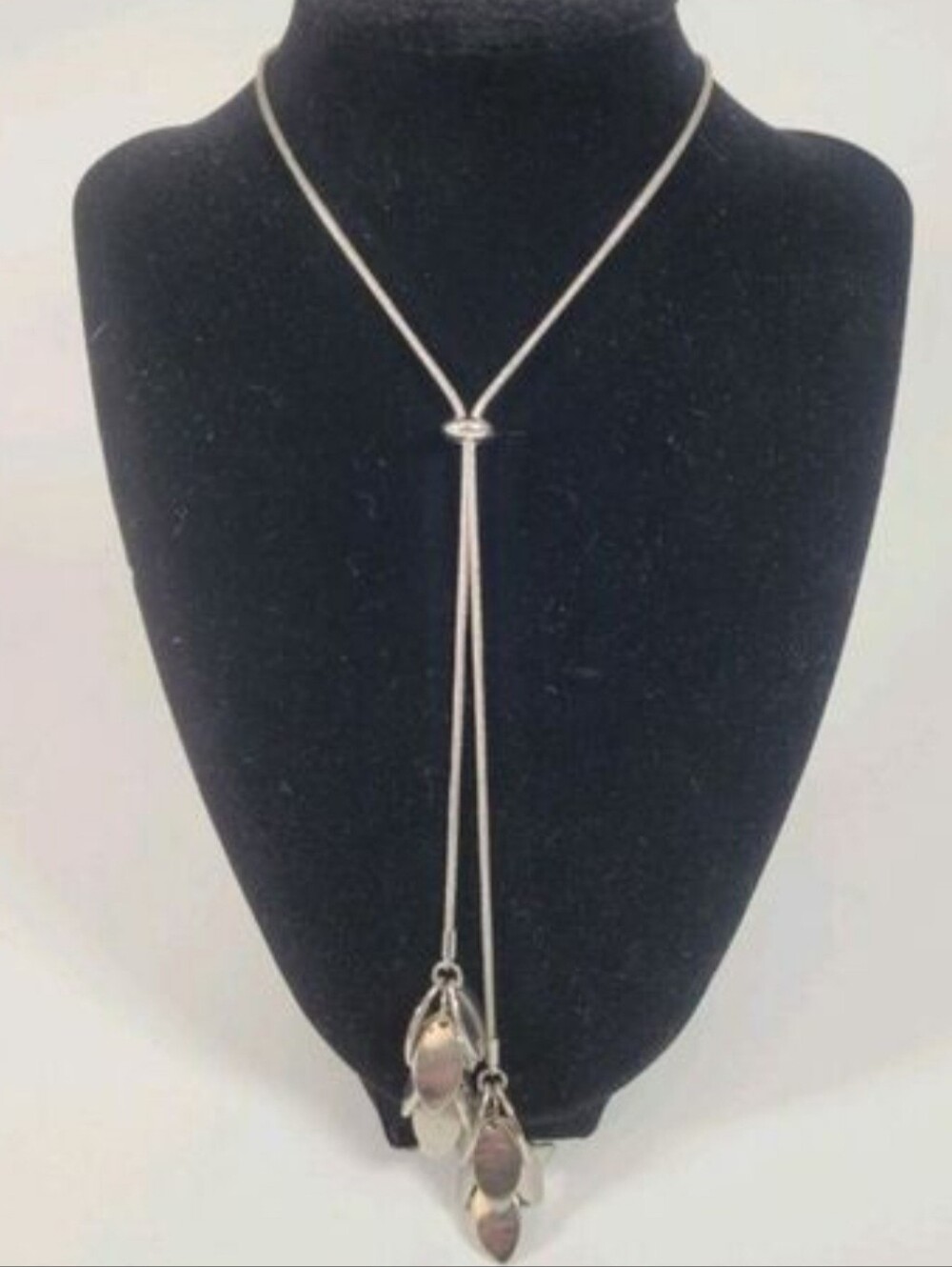 Romolo Silver Tone Leaf Drop Lariat Necklace